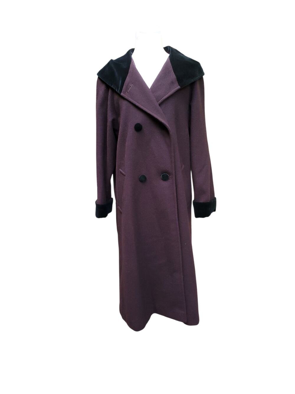 Vintage Halston Purple Wool Coat Old Money Quiet Luxury Hooded Velvet Trim 6P